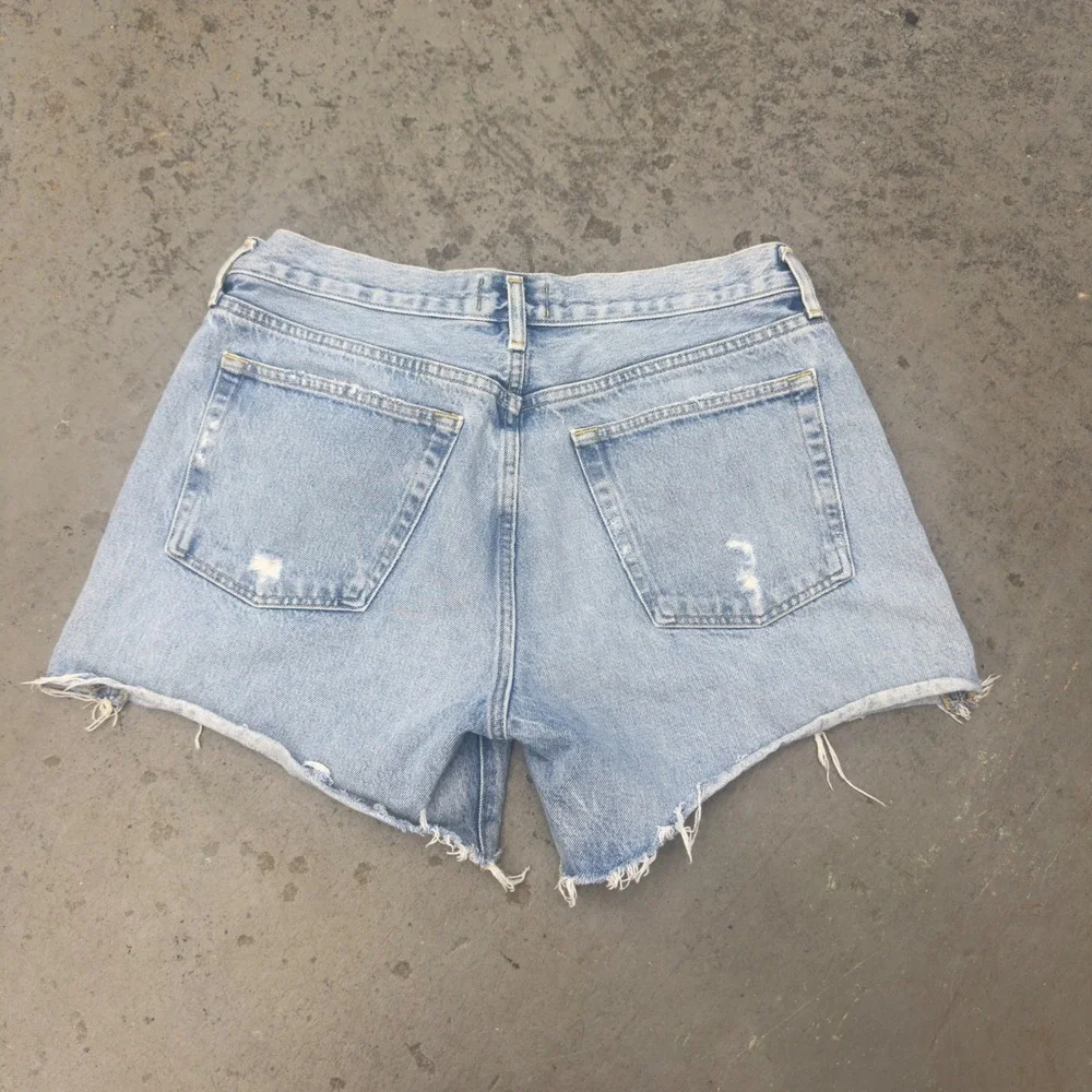 AGOLDE Parker Long High Rise Distressed Denim Shorts Light Wash 30 A9010-811